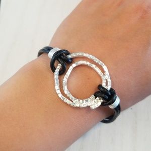 ⭐Leather and Silver look fashion bracelet